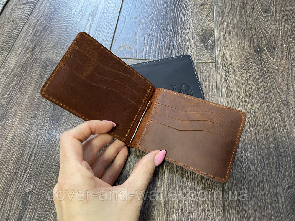 Удобный тонкий зажим для купюр и карточек коричневого цвета Onda Киев - изображение 2