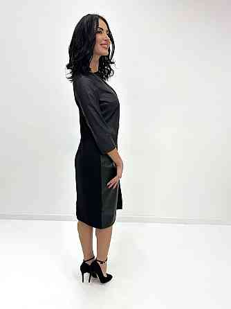 Платье миди с экокожей Martina батал 50-52, Черный Киев