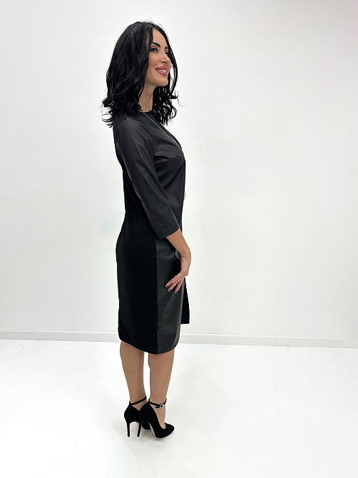 Платье миди с экокожей Martina батал 50-52, Черный Киев - изображение 3