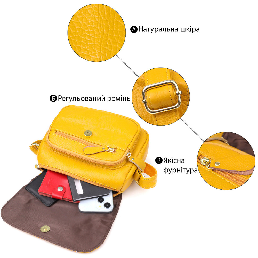 Элегантная кожаная сумка для женщин на каждый день Vintage 22969 Желтый Киев - изображение 4