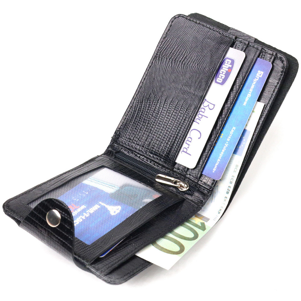 Портмоне для чоловіків у два складення з натуральної фактурної шкіри CANPELLINI 21575 Чорне Київ - фото 7