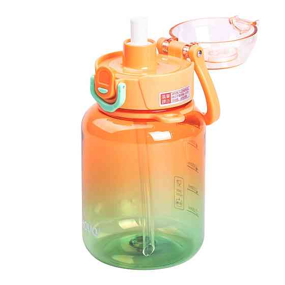 Пляшка для води багаторазова 700 мл пляшечка з трубочкою для спорту та школи 16.5 см Помаранчева HP-14-32O Коломия
