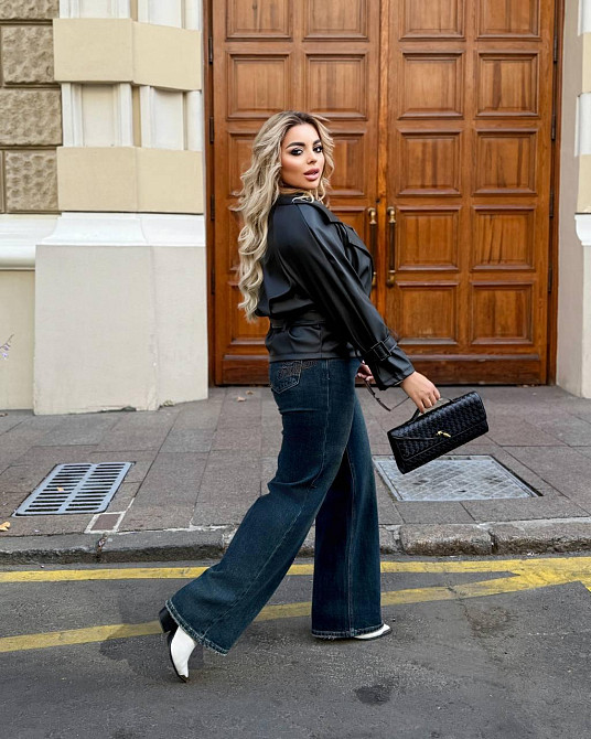 Жіноча стильна повсякденна куртка з екошкіри Чорний, 46/48 Одеса - фото 6