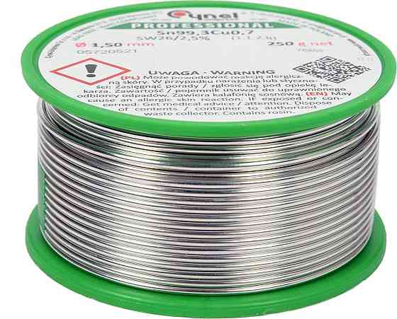 Припій без свинцю CYNEL : Ø1,5 мм, Sn99,3-Cu0,7 дротяний на котушці з флюсом m= 250 г [20] Одеса