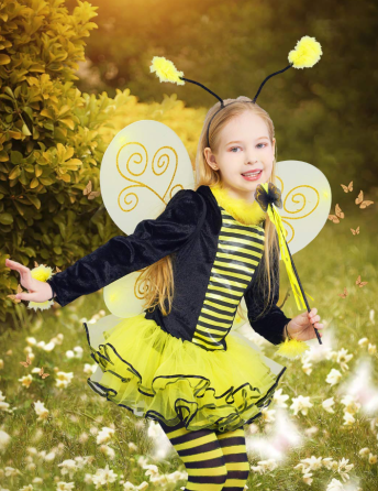 Дитячий карнавальний костюм Бджілки IKALI Girls Bumble Bee 7–8 років (орієнтовно на зріст 122–128 см) (обруч з дефектом) Луцк