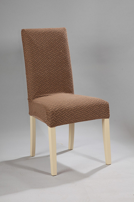 Універсальний натяжний чохол накидка на стілець зі спинкою натяжний жакард цегли Коричневий 00705 Біла Церква - фото 1