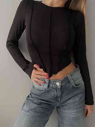 Жіночий трендовий асиметричний топ зі швами спереду мікродайвінг Чорний Одеса