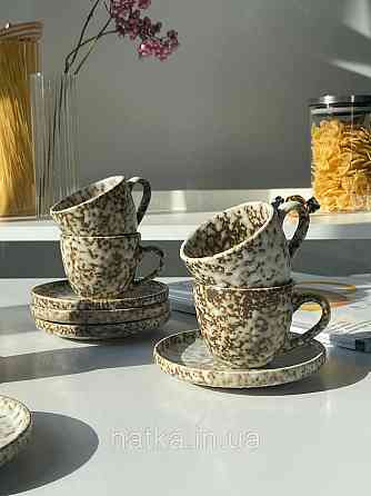 Набір кавовий 6 чашок/6 стравець Olens "Нормандія" 100 мл кераміка 102-0391 для дому та ресторану Київ