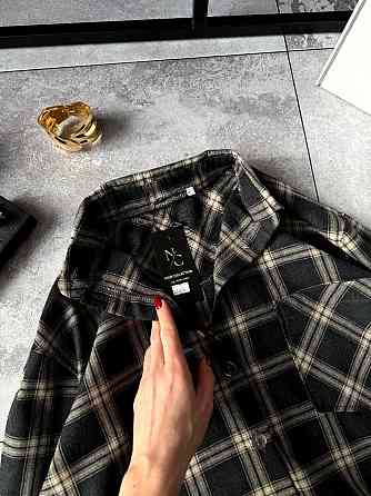 Женская повседневная оверсайз рубашка в клетку фланель 100% коттон Черный, 42/46 Одесса