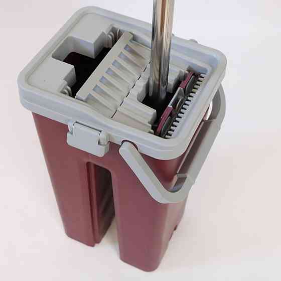 Швабра с ведром 11л и автоматическим отжимом + 2 насадками Cleaning Mop, Бордовая / Швабра лентяйка и ведро / Швабра для мытья Киев