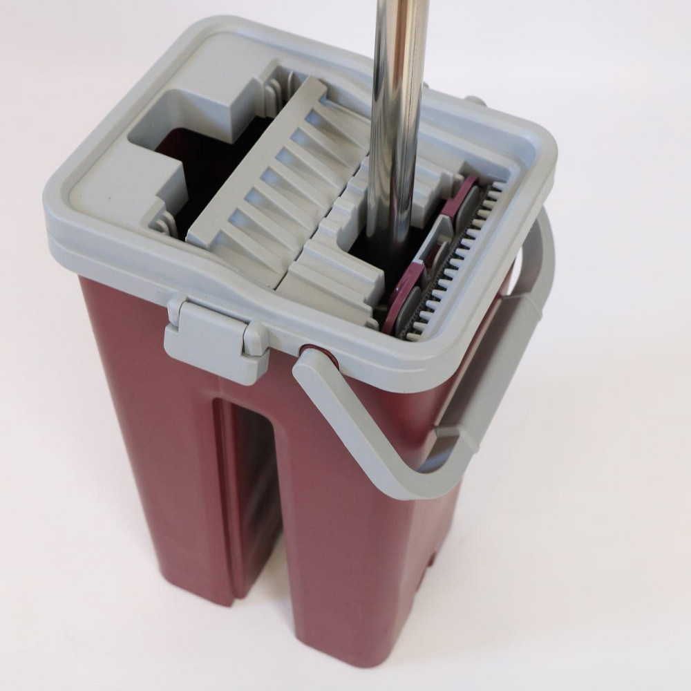 Швабра с ведром 11л и автоматическим отжимом + 2 насадками Cleaning Mop, Бордовая / Швабра лентяйка и ведро / Швабра для мытья Киев - изображение 3