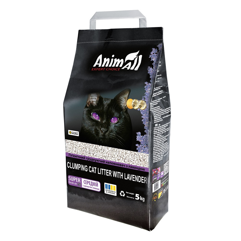 Бентонитовый наполнитель AnimAll с ароматом лаванды, для кошек, 5 кг Киев - изображение 1