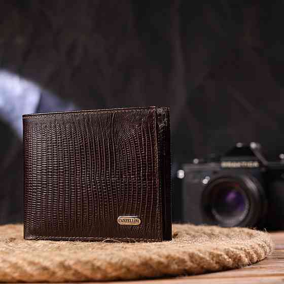 Лакированный кошелек для мужчин в два сложения из натуральной фактурной кожи Коричневый (CANPELLINI) Киев
