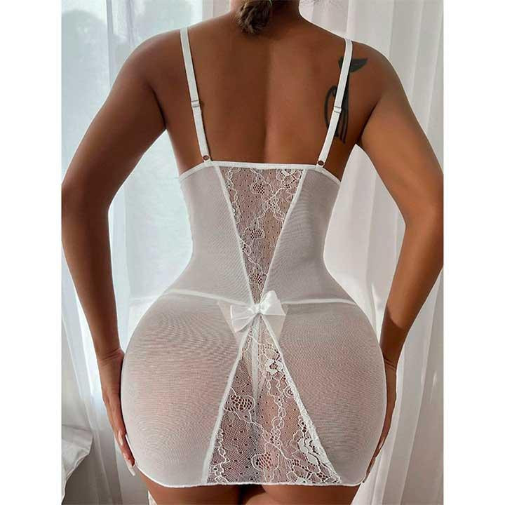 Коротенький пеньюар с подвязками для чулок белый XS-S – Эротическое бельё Винница - изображение 3