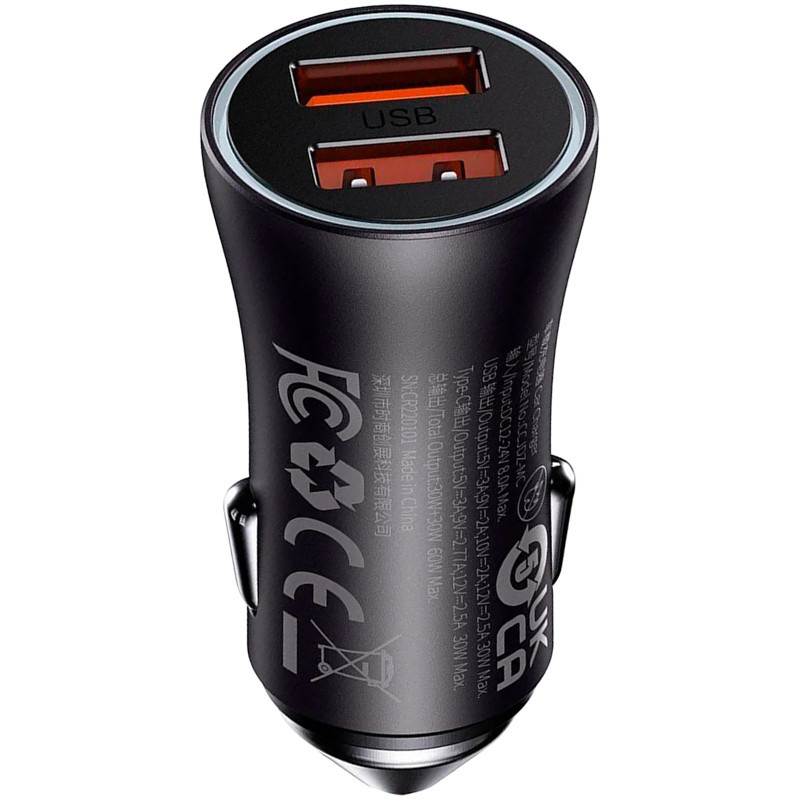 Автомобільний зарядний пристрій Baseus Golden Contactor Max Series 60W 2USB (CGJM000013) Dark Grey Рівне - фото 1