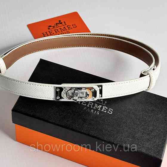 Стильный белый женский ремень из натуральной кожи Hermes (280-2) Киев