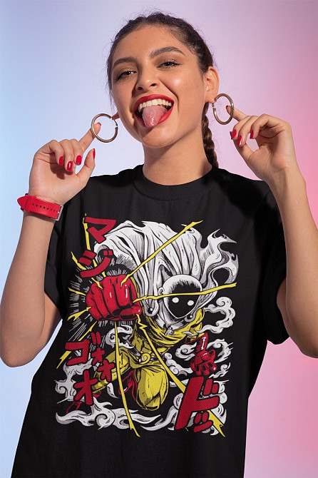 Футболка для хлопчика з аніме принтом Саітама Оне Пункх Ман оверсайз (зріст від 165 до 180) Чорний AnimeJ0055m Дніпро - фото 1