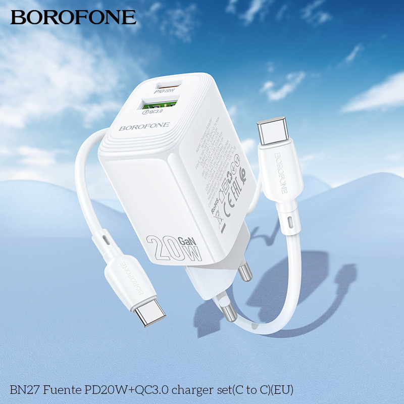 Мережевий зарядний пристрій BOROFONE BN27 Fuente PD20W+QC3.0 charger (EU) White Одеса - фото 9