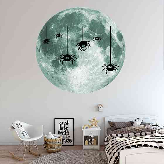 Наклейка на Хэллоуин Пауки и луна 30 см салатовый Киев