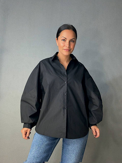 Сорочка жіноча Lan Lan 7503 оверсайз широка довга з пишним рукавом, чорний, one size Київ - фото 3