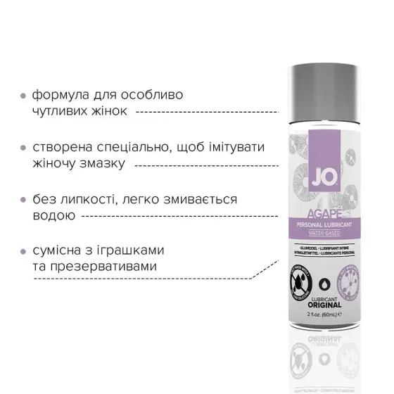 Змазка на водній основі System JO AGAPE — ORIGINAL (60 мл) без гліцерину, гліколю та парабенів Львів