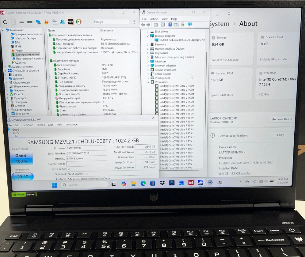 Acer Predator Helios Neo 14 Ultra 7 155H 16GB RAM 1TB SSD RTX 4070. Харків - фото 5