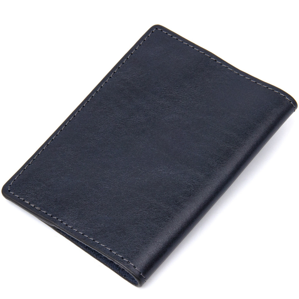 Універсальна шкіряна обкладинка на паспорт GRANDE PELLE 11479 Темно-синій Київ - фото 2