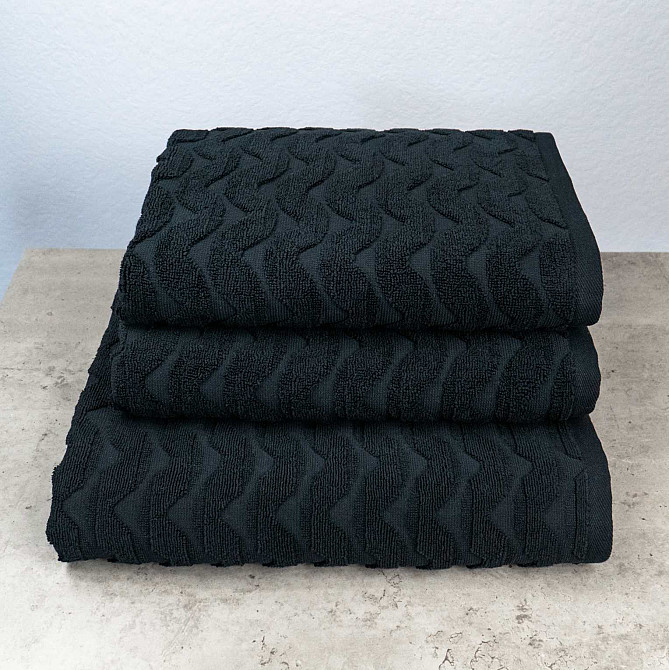 Комплект махровых полотенец Жаккардовых Волна 3шт GM Textile 50х90см, 50х90см, 70х140см 500г/м2 (Черный) Сумы - изображение 1