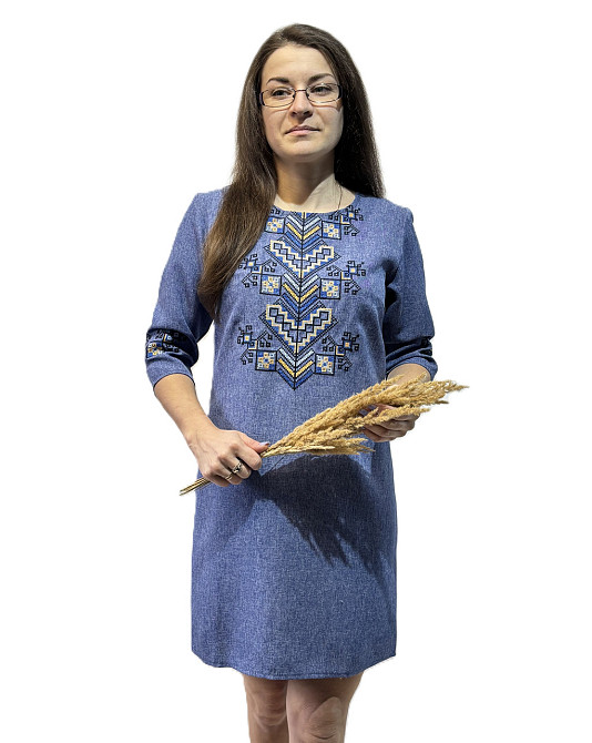 Жіноча вишита сукня з синьо-жовтим орнаментом Квітка Київ - фото 2