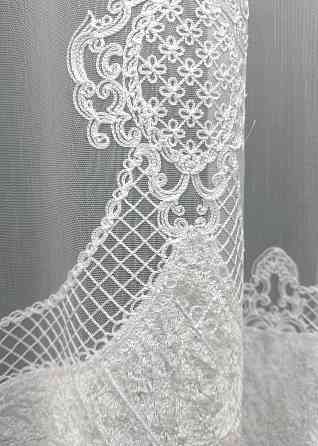 Тюль VR-Textil 1814т Бамбук с вышивкой и бархатом Белый 300х270 см (40-115) Киев