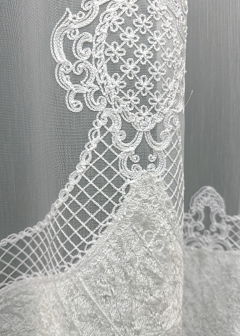 Тюль VR-Textil 1814т Бамбук с вышивкой и бархатом Белый 300х270 см (40-115) Киев - изображение 6