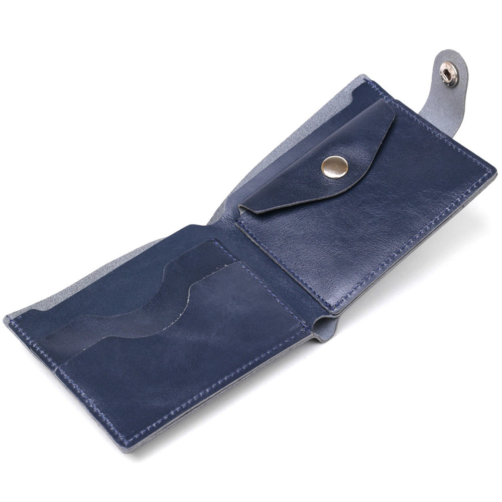 Кожаное компактное портмоне Shvigel 16444 Синий Киев - изображение 6