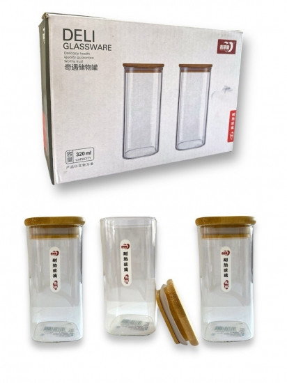 Набор из 3 стеклянных банок для кофе чая и специй 320мл Винница - изображение 2