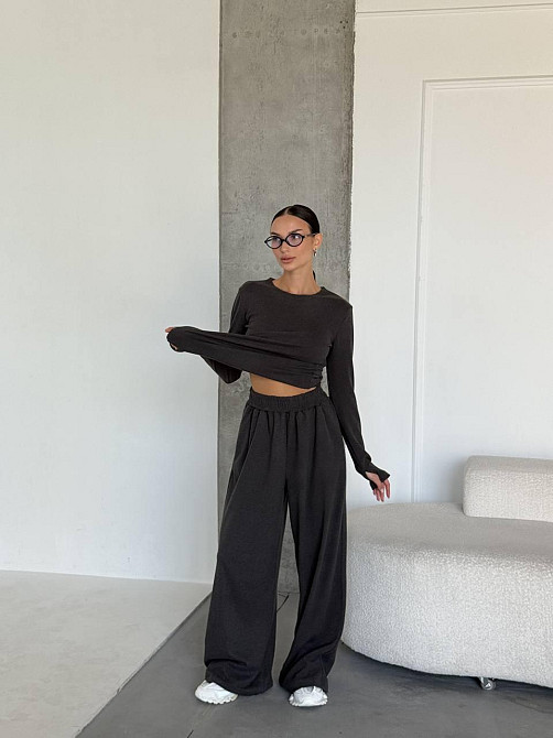 Жіночий теплий базовий костюм-двійка з турецького мікрофлісу Графіт Одеса - фото 8