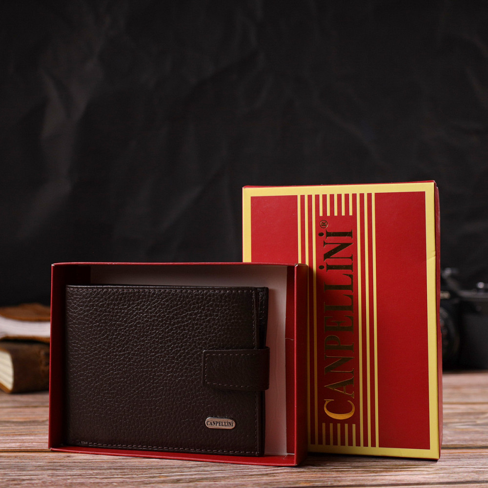 Місткий чоловічий гаманець із натуральної шкіри флотар CANPELLINI 21944 Коричневий Київ - фото 8