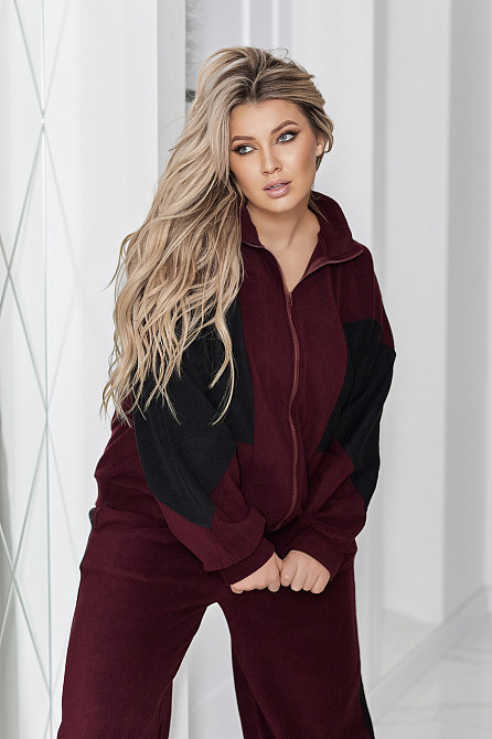 Спортивний флісовий костюм "Connect" | Батал Марсала+черный, 50-52 Київ - фото 4