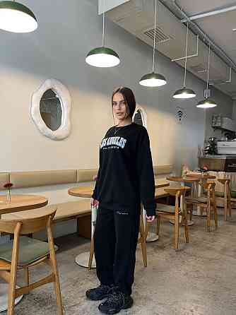 Жіночий теплий оверсайз костюм-двійка з накатом тринитка на флісі + турецька РИБАйн Чорний, 48/50 Одеса