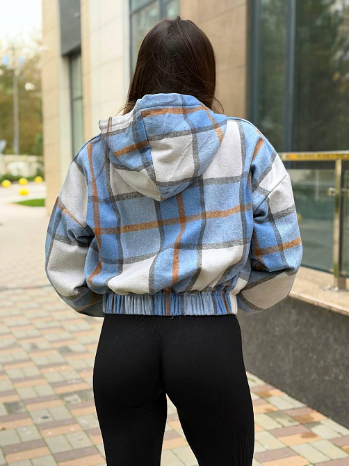 Жіночий повсякденний бомбер із подвійним капюшоном кашемір карта Блакитний, 48/50 Одеса - фото 4