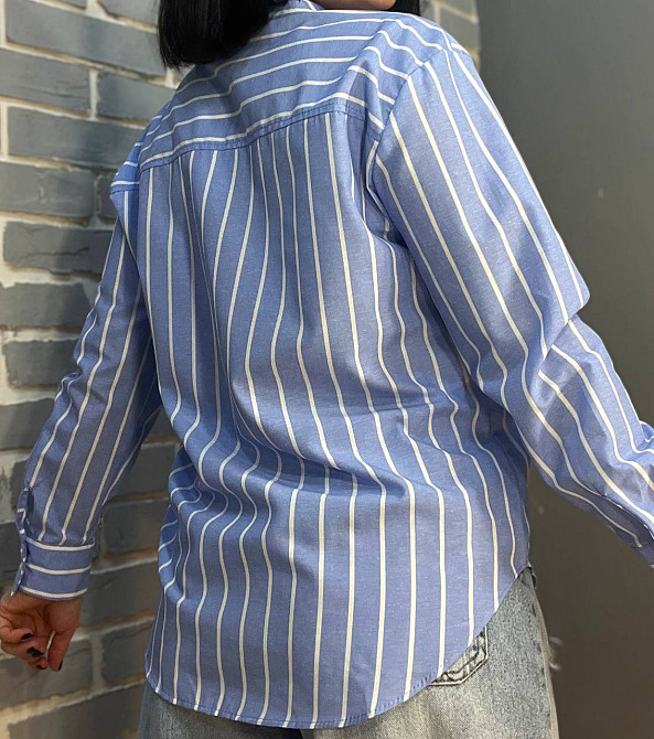 Рубашка женская Mix Ray 4367 оверсайз удлиненная широкая полоса голубая, голубой, S Киев - изображение 13