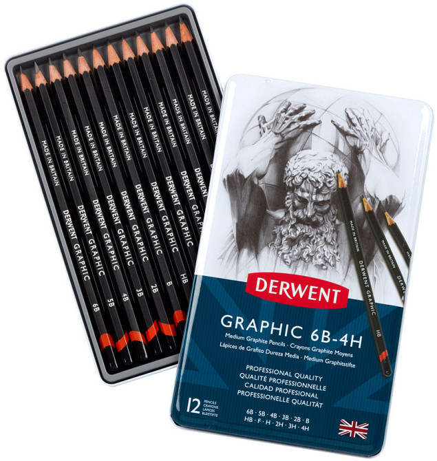 Графітні олівці Graphic Hard 12шт Derwent Київ - фото 1