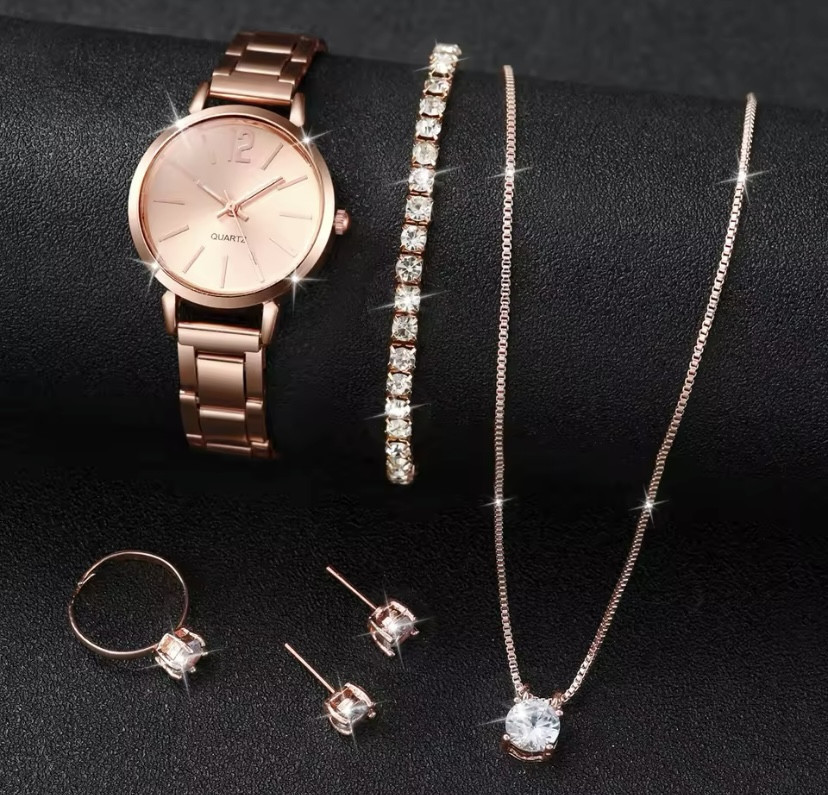 Подарочный набор для женщин сердца наручные часы браслет кольцо ожерелье серьги без коробки розовое золото Киев - изображение 2