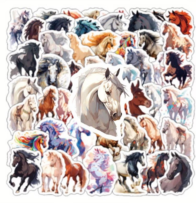Наклейки с лошадьми 50 шт виниловые водостойкие стикеры для декора Киев - изображение 1