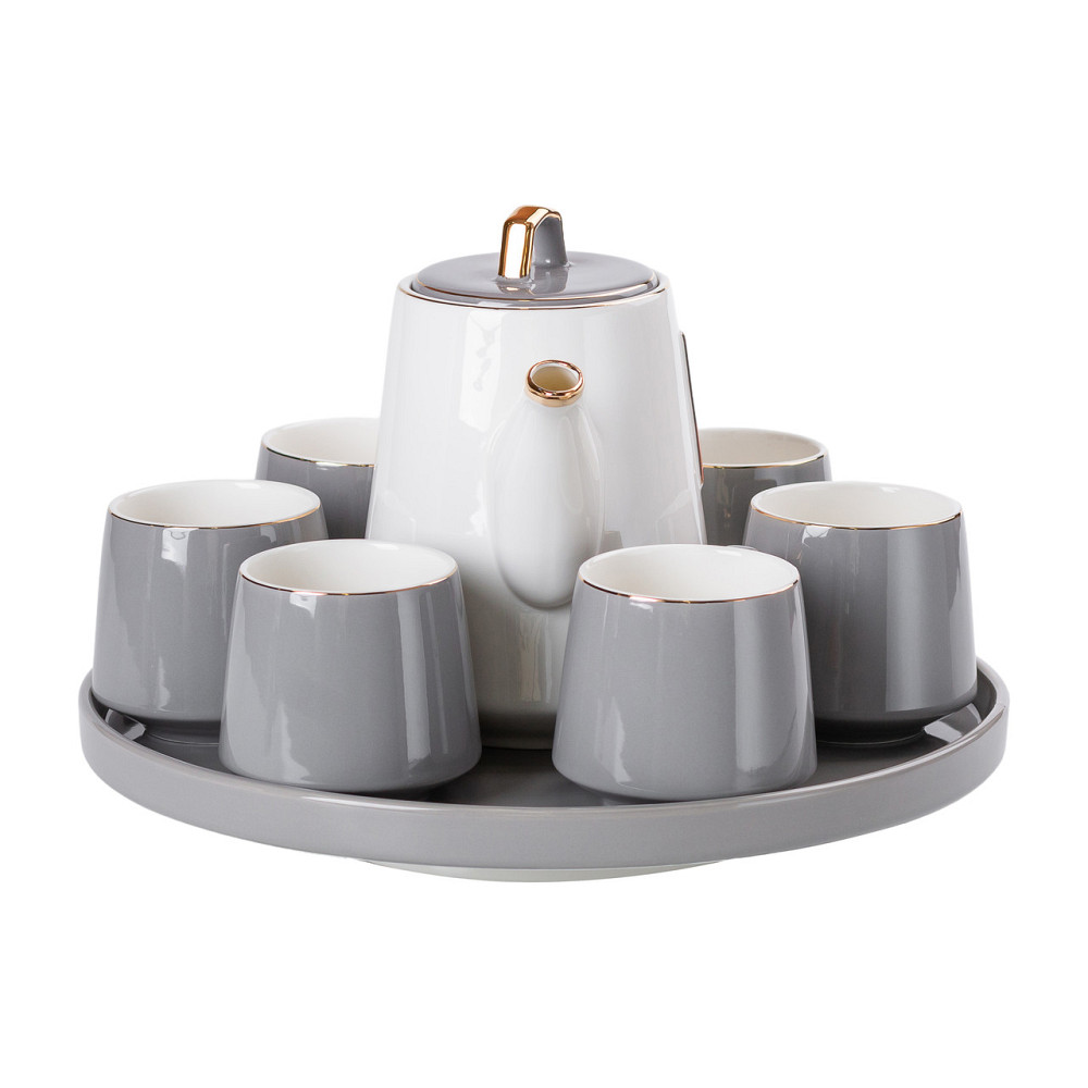 Yiwu Чайний сервіз на 6 персон з порцелянаовою підставкою, сірий HP-15-26 Киев - изображение 6