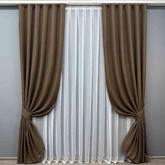 Комплект готових штор VR-Textil Льон-блекаут Льон Мішковина № 277ш Коричневий 100х270см 2 шт (31-023) Київ