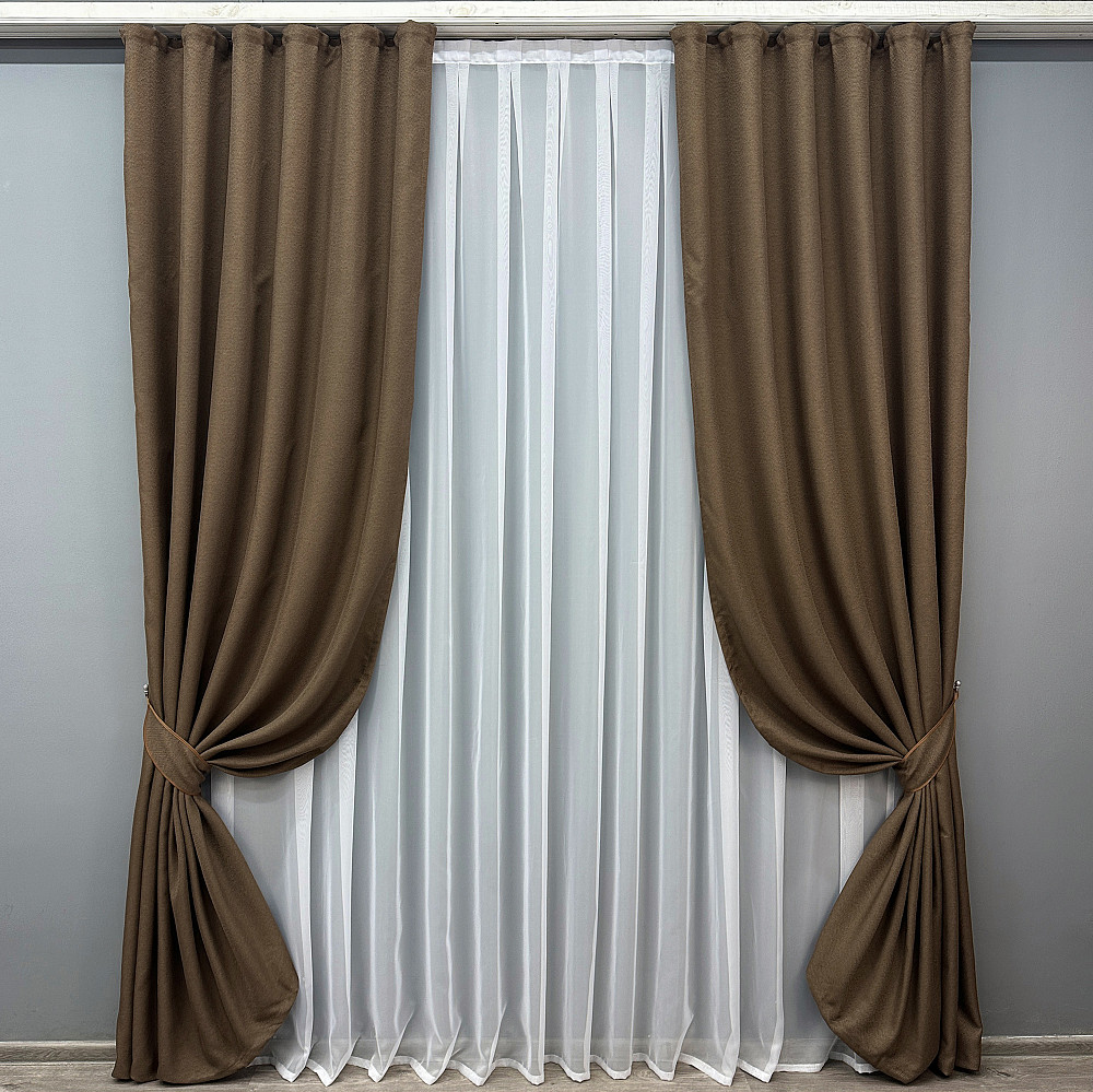 Комплект готових штор VR-Textil Льон-блекаут Льон Мішковина № 277ш Коричневий 100х270см 2 шт (31-023) Київ - фото 2
