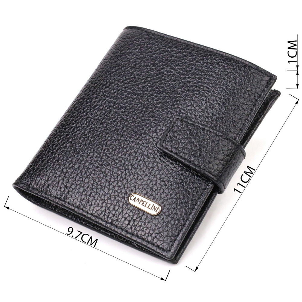Красивий чоловічий гаманець із натуральної зернистої шкіри CANPELLINI 21730 Чорний Київ - фото 3