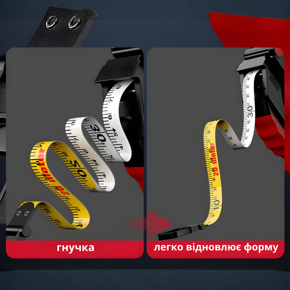 Рулетка будівельна вимірювальна 30 м, для геодезистів стрічка з метричною шкалою і скловолокна, з ручкою, пластикова чорно-червона Кам'янець-Подільський - фото 3