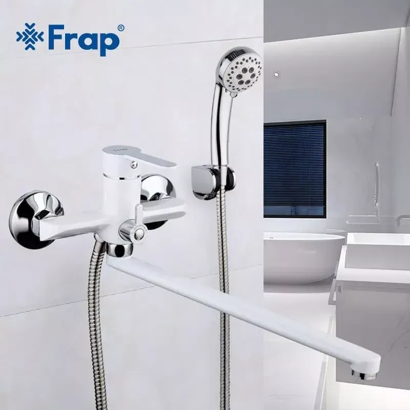 Змішувач для ванни з душовим гарнітуром Frap F2241 білий/хром Київ - фото 3