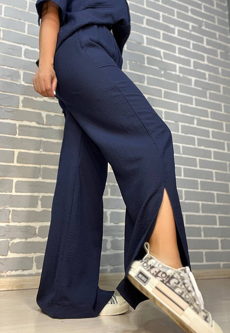 Костюм женский Mix Ray 4157 рубашка оверсайз брюки с разрезами по бокам ровные от бедра темно синий, темно-синий, S Киев - изображение 14