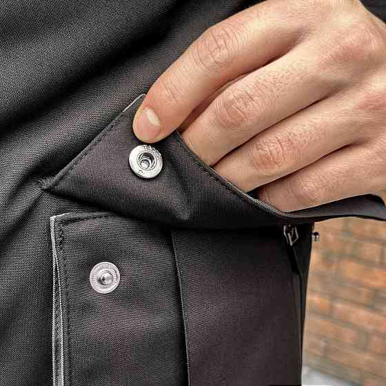 Парка чоловіча зимова з капюшоном чорно-сіра Pobedov Alpina Київ